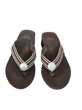 Women's Switchflops Brown & White Striped Wedge Flip Flops Size 6